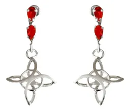 Aretes Colgantes Plata 925 Nudo Bruja Zirconia Roja - Imagen 1