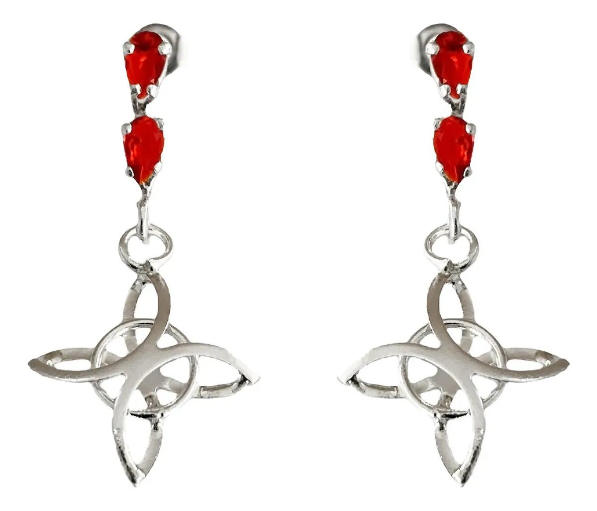 Aretes colgantes Plata 925 Nudo de Bruja con Zirconia Roja - Joyaris joyería fina mexicana
