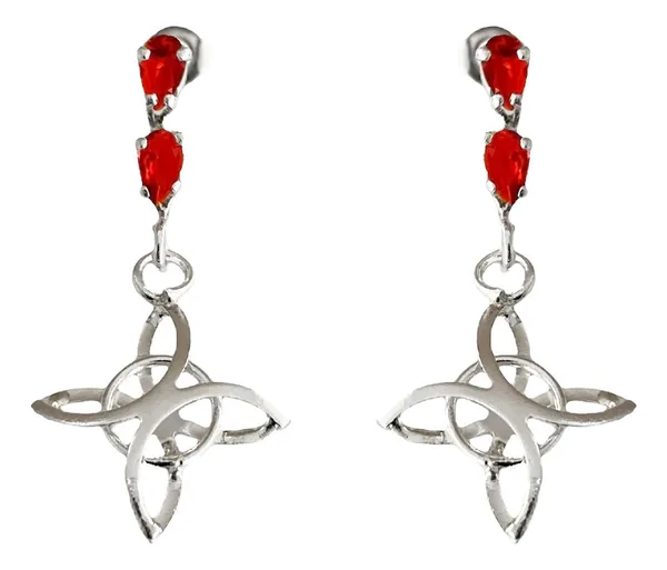 Aretes de plata .925 rojo zirconia nudo de bruja colgante — Joyaris