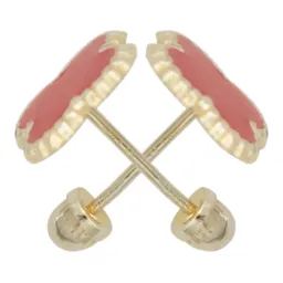 Aretes Colgantes Oro 10k Trébol Esmaltado Rojo - Imagen 2