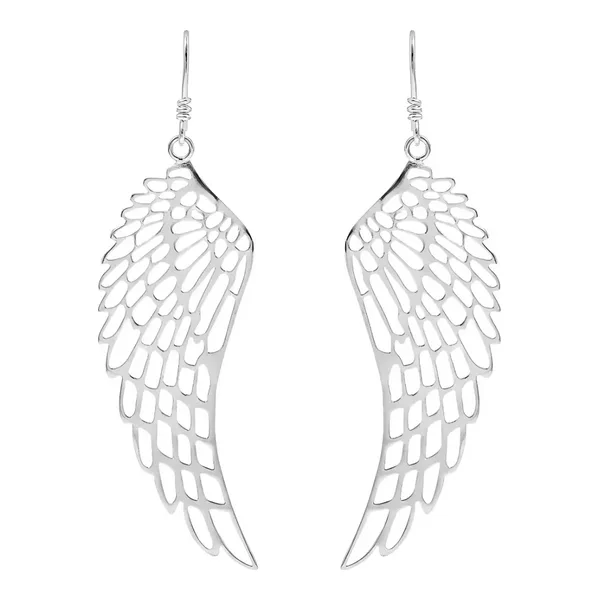 Aretes de plata .925 alas de angel caladas colgantes largos — Joyaris