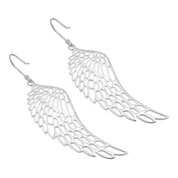 Aretes Colgantes Plata 925 Alas de Ángel Caladas - Imagen 2