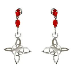 Aretes Colgantes Plata 925 Nudo Bruja Zirconia Roja - Imagen 1
