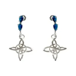 Aretes Colgantes Plata 925 Nudo de Bruja con Zirconia Azul - Imagen 1