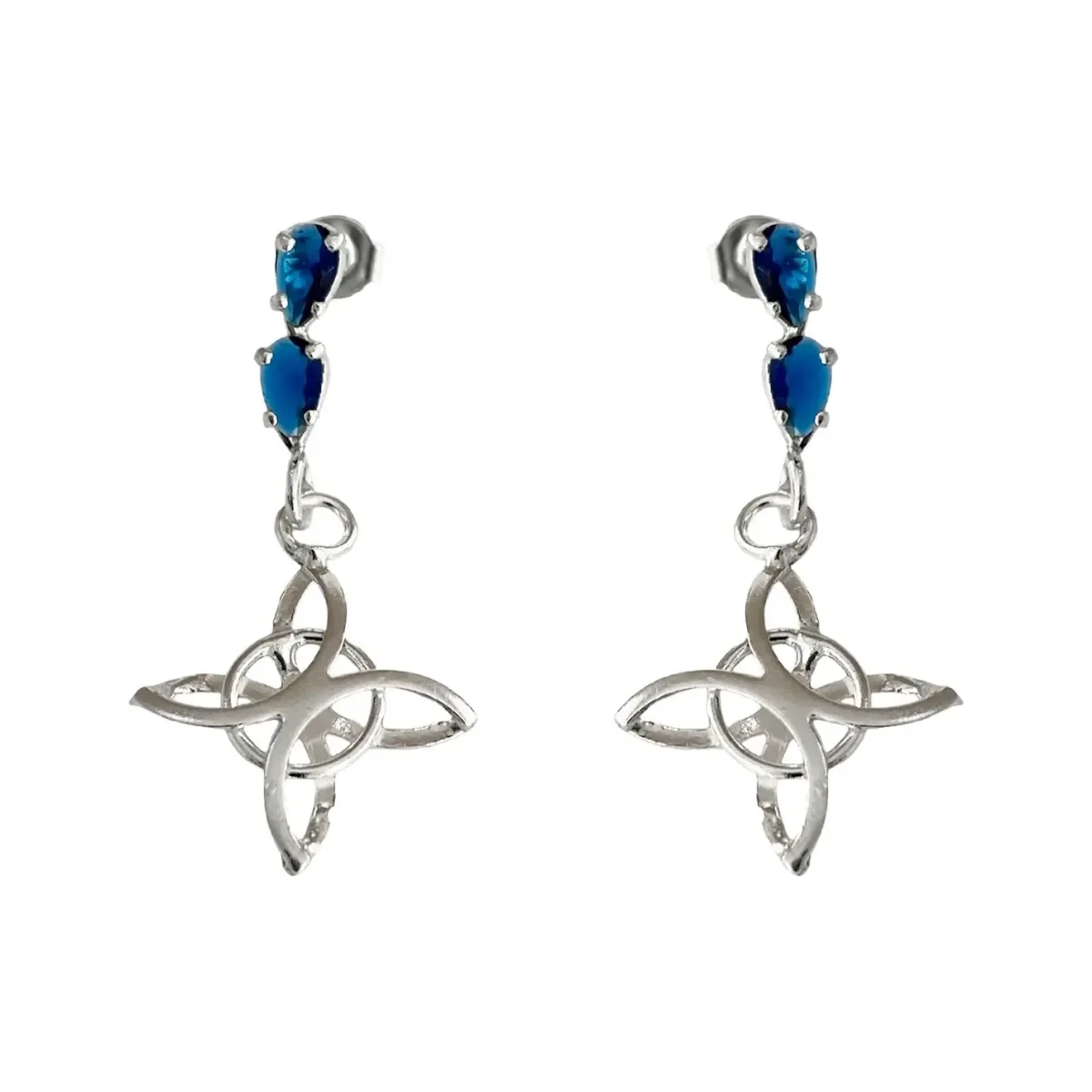Aretes colgantes de Plata 925 Nudo de Bruja con Zirconia Azul - Joyaris joyería fina mexicana