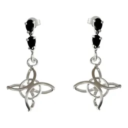 Aretes Colgantes Plata 925 Nudo de Bruja con Zirconia Negra - Imagen 1