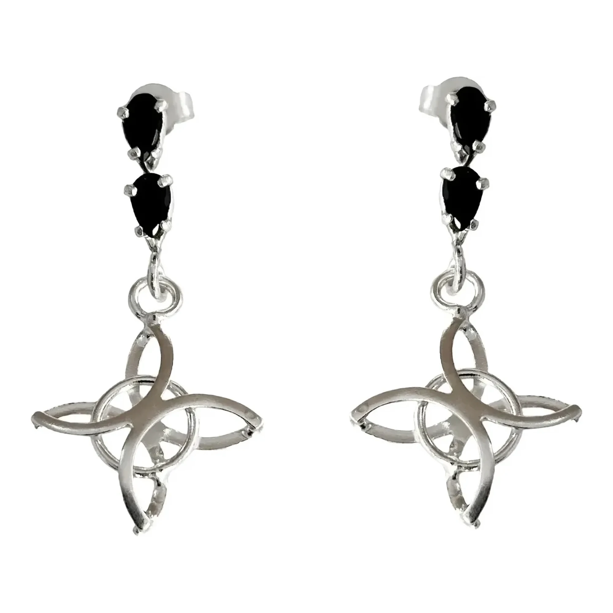 Aretes Colgantes Plata 925 Nudo de Bruja Zirconia Negra - Joyaris joyería artesanal