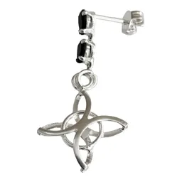 Aretes Colgantes Plata 925 Nudo de Bruja con Zirconia Negra - Imagen 2