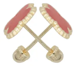 Aretes Colgantes Oro 10k Trébol Esmaltado Rojo - Imagen 2