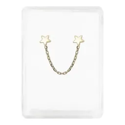 Aretes de Oro 10k Broquel con Cadena y Estrellas - Imagen 1
