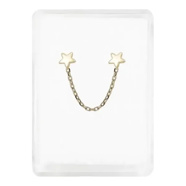 Aretes de Oro 10k Broquel con Cadena y Estrellas - Imagen 1