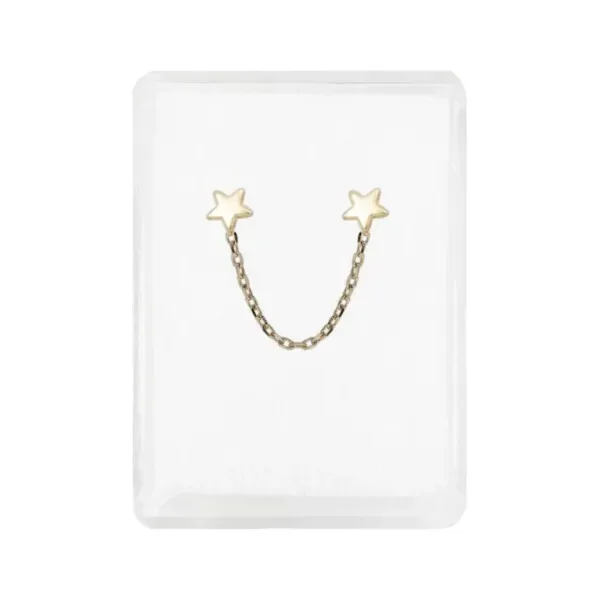 Aretes de Oro 10k Broquel con Cadena y Estrellas - Imagen 1
