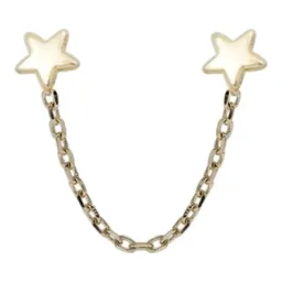 Aretes de Oro 10k Broquel con Cadena y Estrellas - Imagen 2