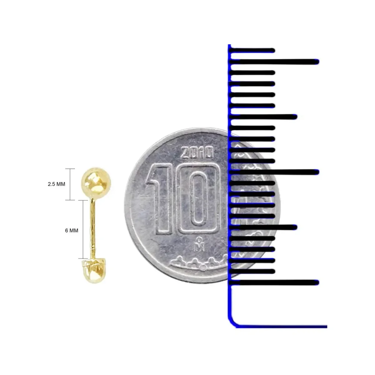 Aretes Dormilona Bola Oro 14k Diseño Liso Clásico Unisex - Imagen 3