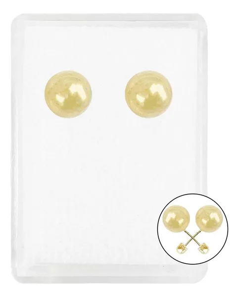 Aretes Dormilona Oro 10k Bola Diseño Liso Pulido - Imagen 1