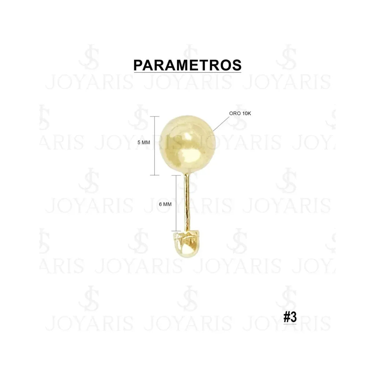 Aretes Dormilona Bola Oro 10k Pulido 5mm para Mujer - Imagen 2