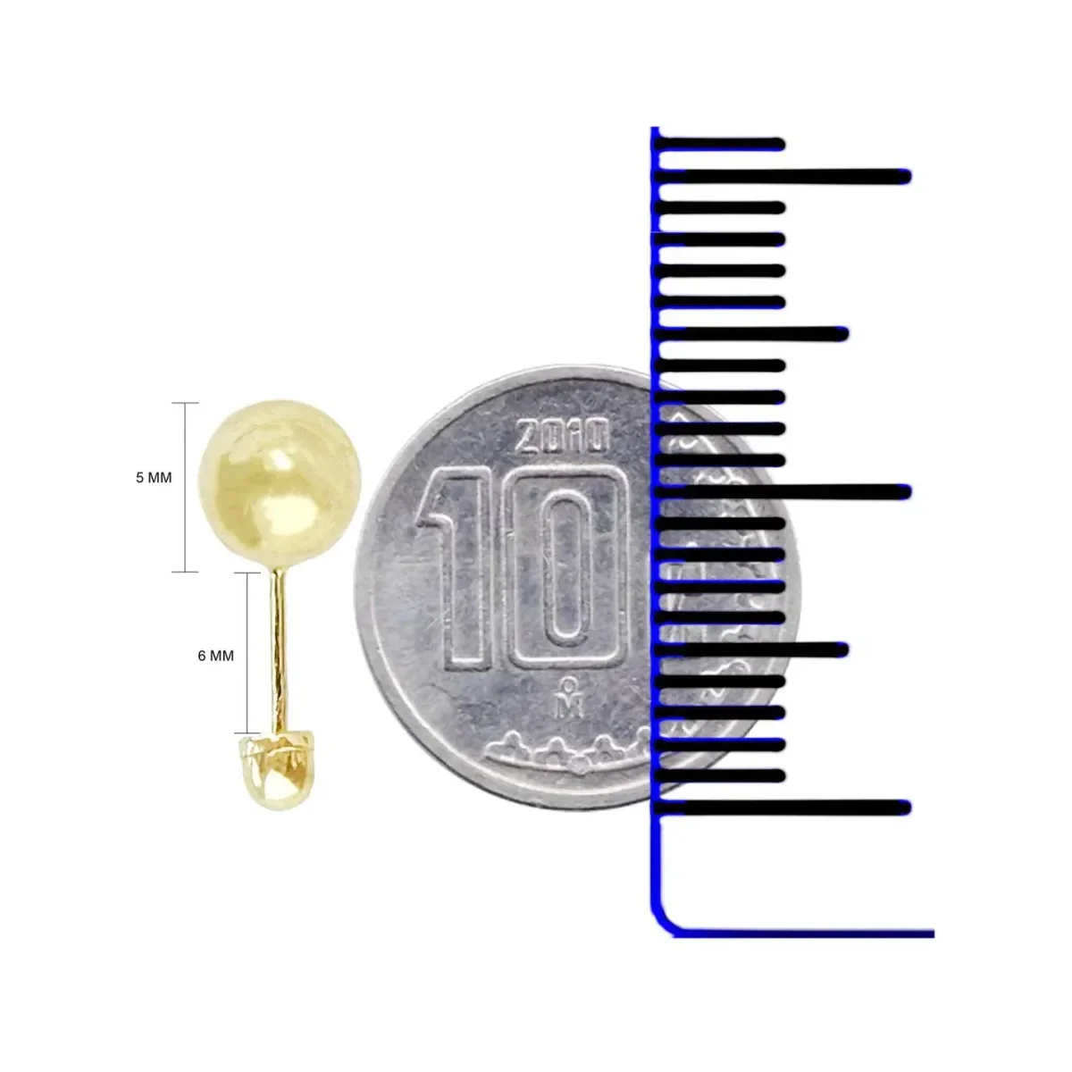 Aretes Dormilona Bola Oro 10k Pulido 5mm para Mujer - Imagen 3