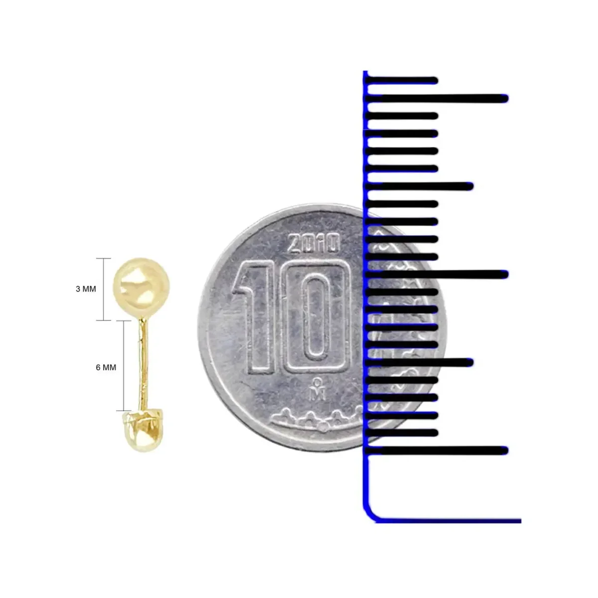 Aretes Dormilona Bola Sólida Oro 10k Unisex - Imagen 3
