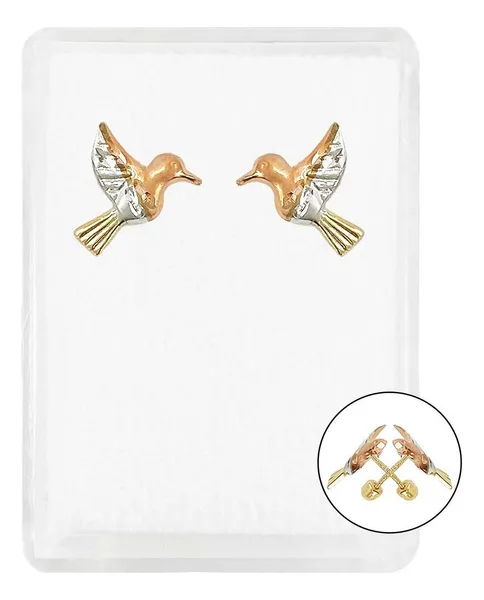 Aretes Dormilona Oro 10k Colibrí Diseño Florentino para Mujer - Imagen 1