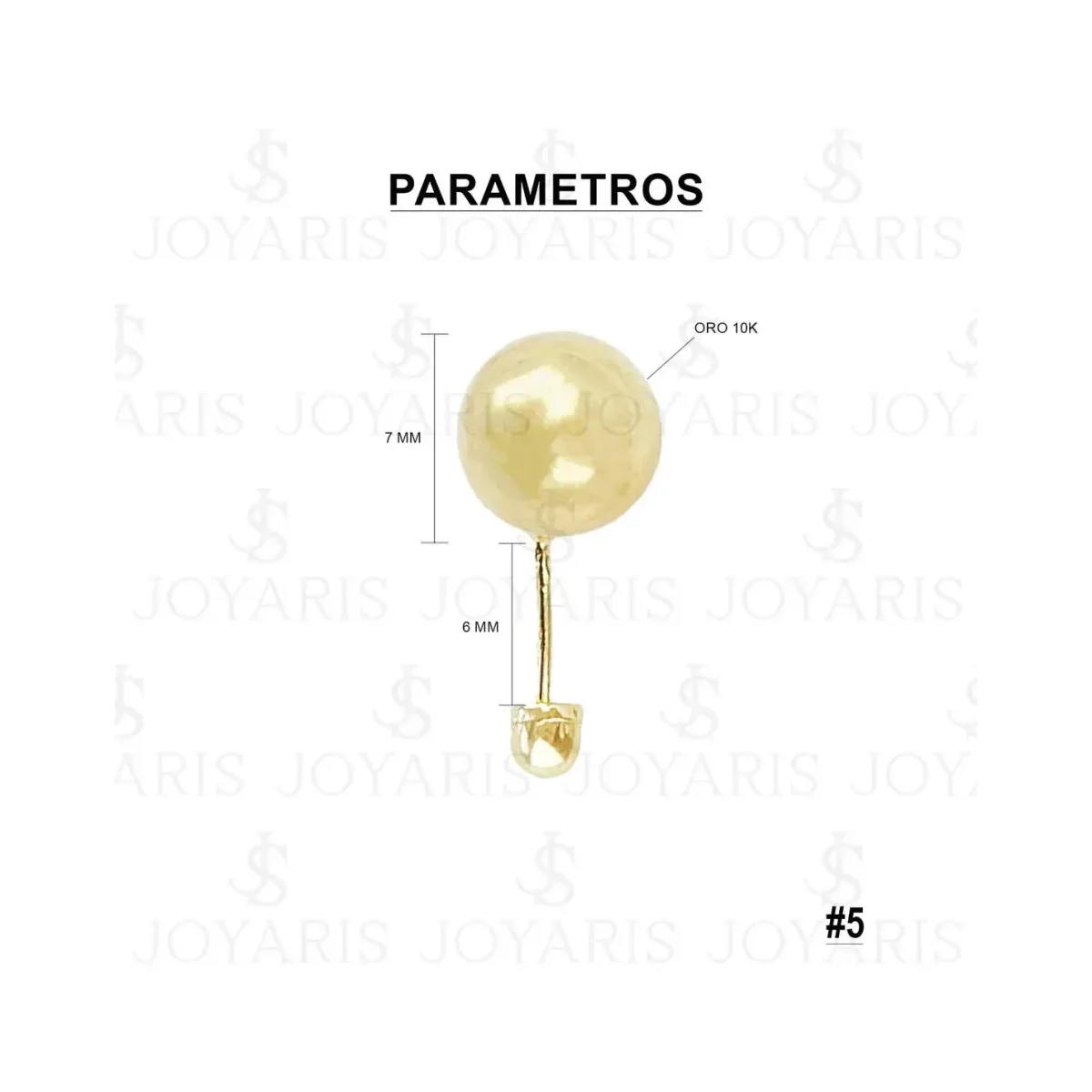 Aretes Dormilona Oro 10k Bola Pulida 6mm - Imagen 2