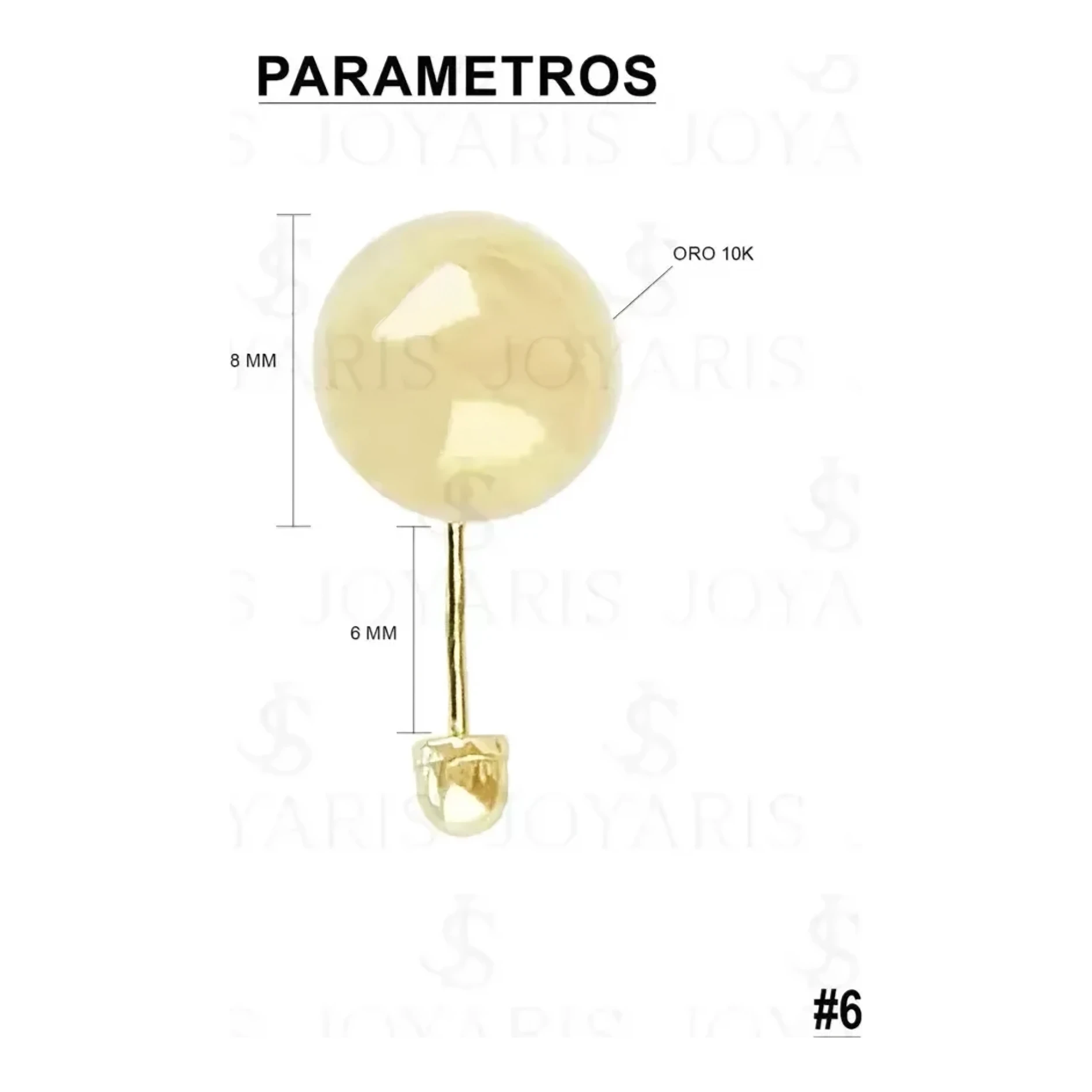 Aretes Dormilona Oro 10k Bola Pulida Clásica para Mujer - Imagen 2