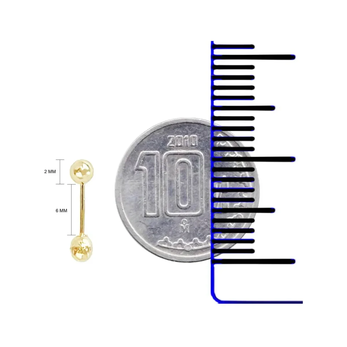 Aretes Dormilona Oro 14k Bola 2mm Minimalista Unisex - Imagen 3