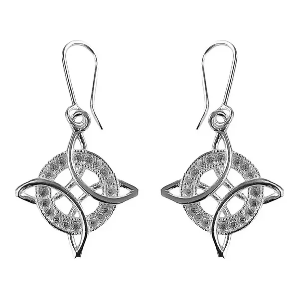 Aretes Broquel Plata 925 Nudo de Bruja con Zirconias Blancas - Imagen 1