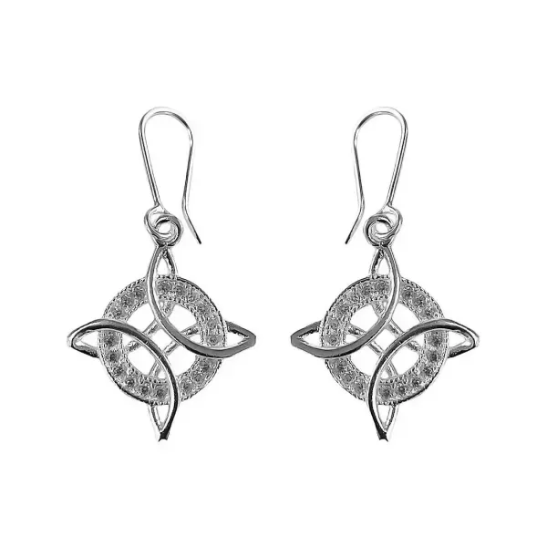 Aretes Broquel Plata 925 Nudo de Bruja con Zirconias Blancas - Imagen 1