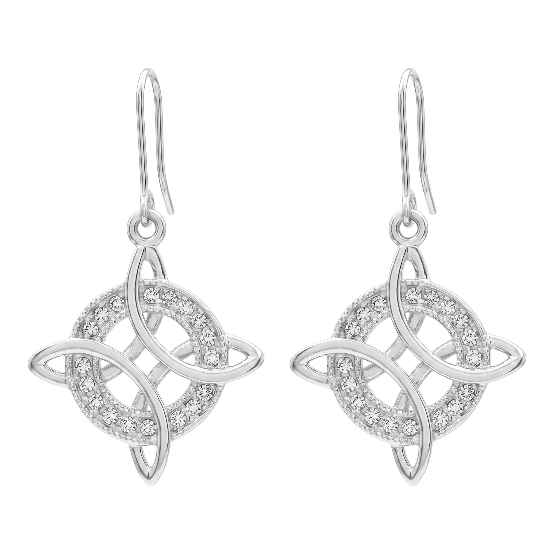 Aretes de gancho en auténtica plata 925 nacional con dije nudo de bruja celta y zirconias blancas incrustadas de 1 mm