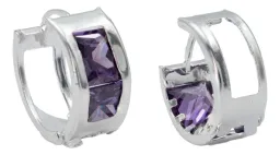 Aretes Huggies Colgantes Plata 925 Zirconias Violetas - Imagen 1