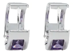 Aretes Huggies Colgantes Plata 925 Zirconias Violetas - Imagen 2
