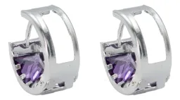 Aretes Huggies Colgantes Plata 925 Zirconias Violetas - Imagen 3