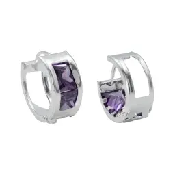 Aretes Huggies Colgantes Plata 925 Zirconias Violetas - Imagen 1