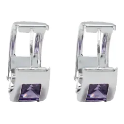 Aretes Huggies Colgantes Plata 925 Zirconias Violetas - Imagen 2