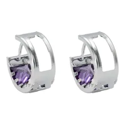 Aretes Huggies Colgantes Plata 925 Zirconias Violetas - Imagen 3