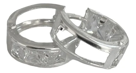 Aretes Huggies Plata 925 con Zirconia Geométricos - Imagen 1