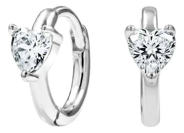 Aretes Huggies Plata 925 Corazón Zirconia Transparente - Imagen 1