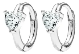 Aretes Huggies Plata 925 Corazón Zirconia Transparente - Imagen 2