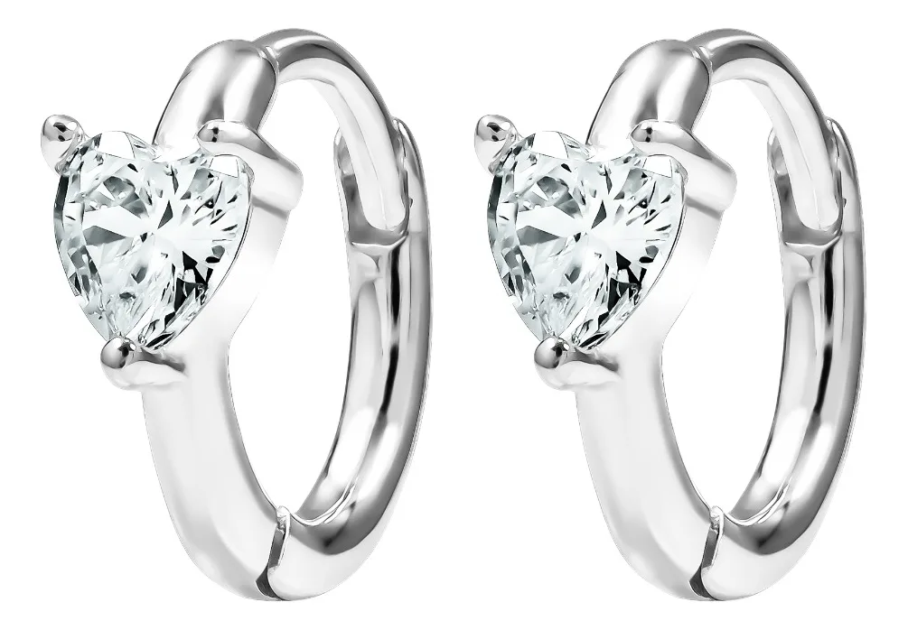 Aretes Huggies Plata 925 Corazón Zirconia Transparente - Imagen 1
