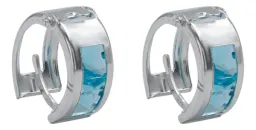 Aretes Huggies Plata 925 Zirconia Celeste Modernos - Imagen 3