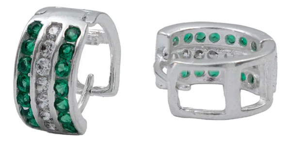 Aretes Huggies Plata 925 Zirconia Verde para Mujer - Imagen 1