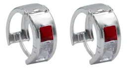 Aretes Huggies Plata 925 con Zirconia Roja para Mujer - Imagen 3