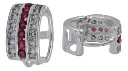 Aretes Huggies Plata 925 Zirconia Roja Grande Diseño Moderno - Imagen 1
