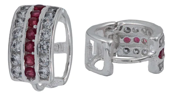 Aretes Huggies Plata 925 Zirconia Roja Grande Diseño Moderno - Imagen 1