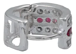 Aretes Huggies Plata 925 Zirconia Roja Grande Diseño Moderno - Imagen 2