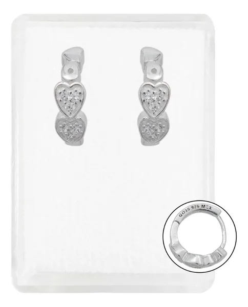 Aretes de plata .925 zirconia huggies corazon — Joyaris