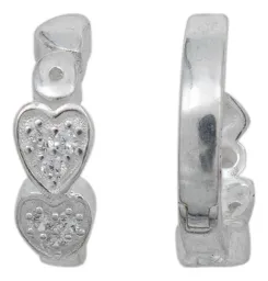 Aretes Huggies Plata 925 Zirconias Corazón Medianos - Imagen 2