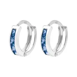 Aretes Huggies Plata 925 con Zirconia Azul Corte Princesa - Imagen 1