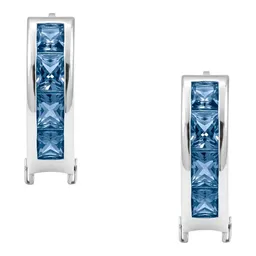 Aretes Huggies Plata 925 con Zirconia Azul Corte Princesa - Imagen 2