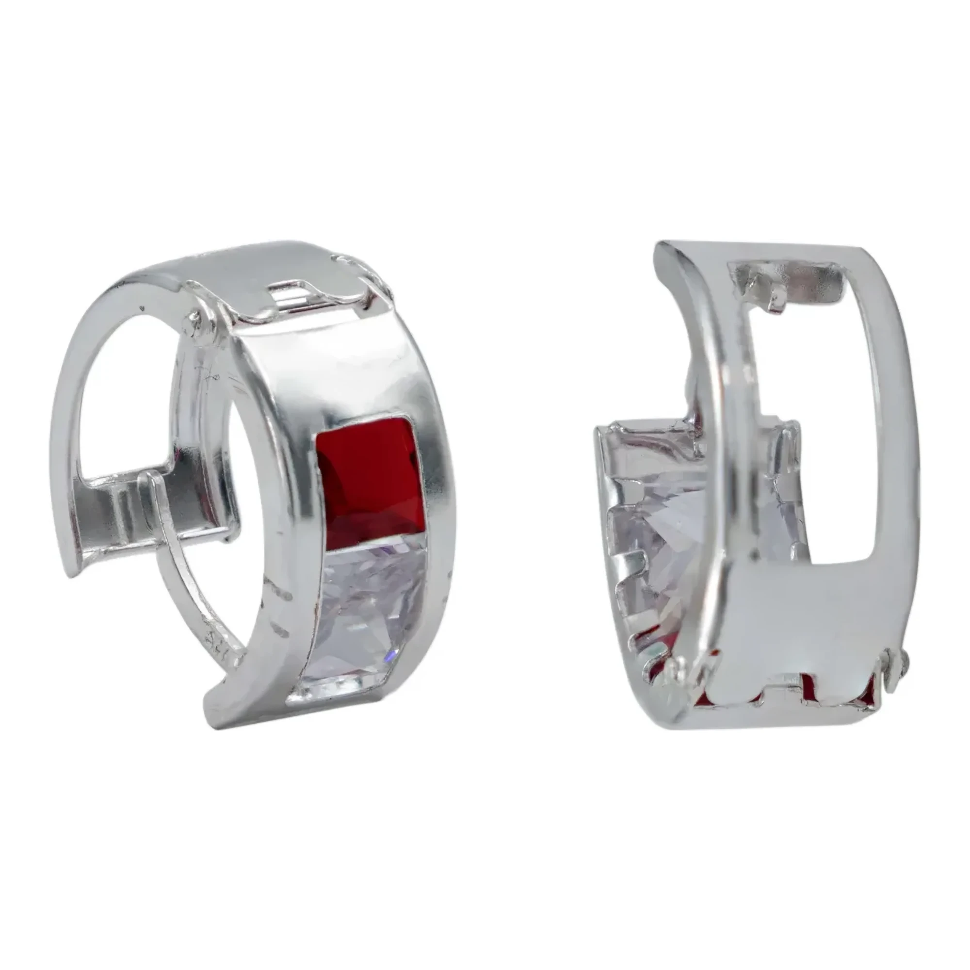 Aretes Huggies Plata 925 con Zirconia Roja, pendientes de aro de plata pequeños para mujer. Arracadas con dis